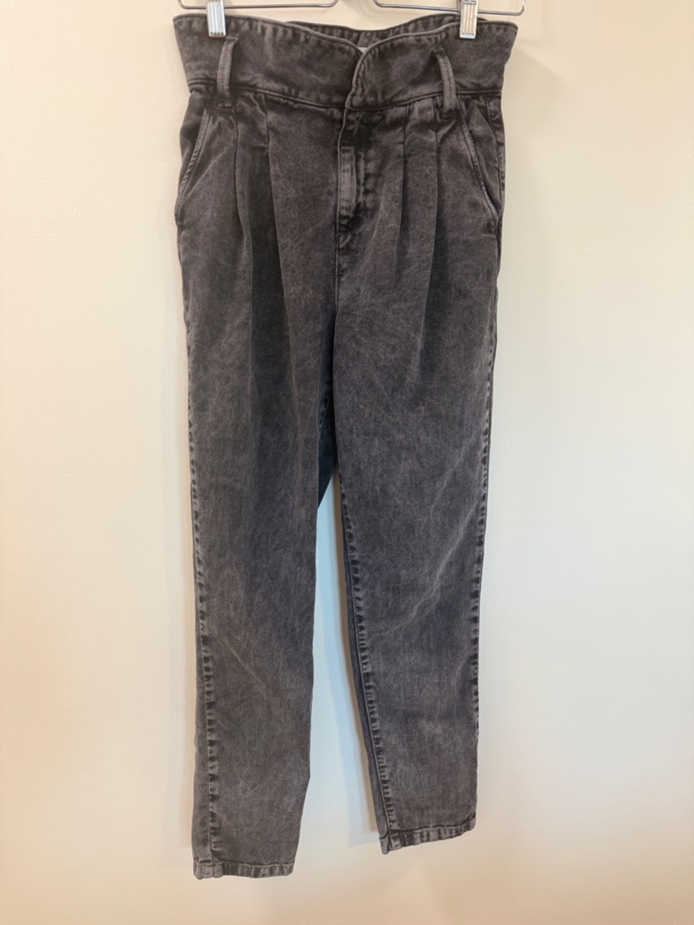 Sezane Austin Paperbag Waist Jeans Gray High Rise Pleated - Size 32 EU/US 0